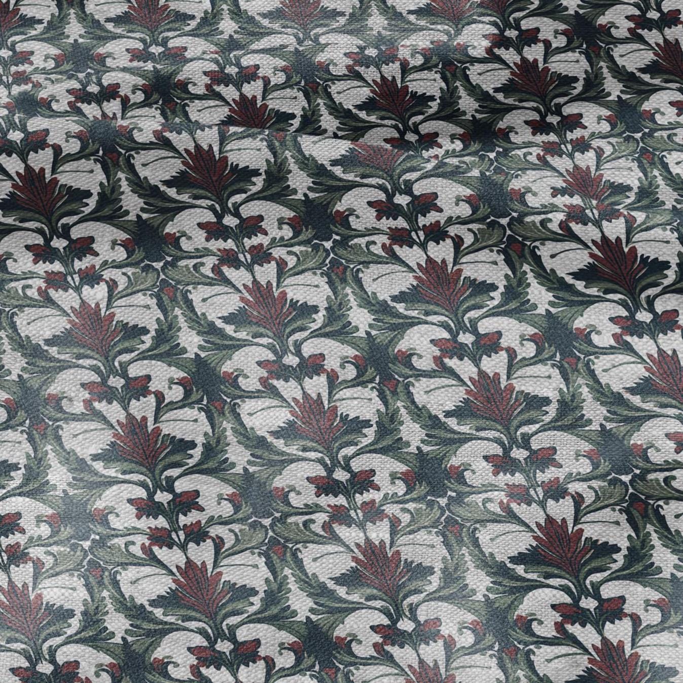 100% LINEN Fabric Art deco floral print - botanical floral on oatmeal linen - modern vintage 3031