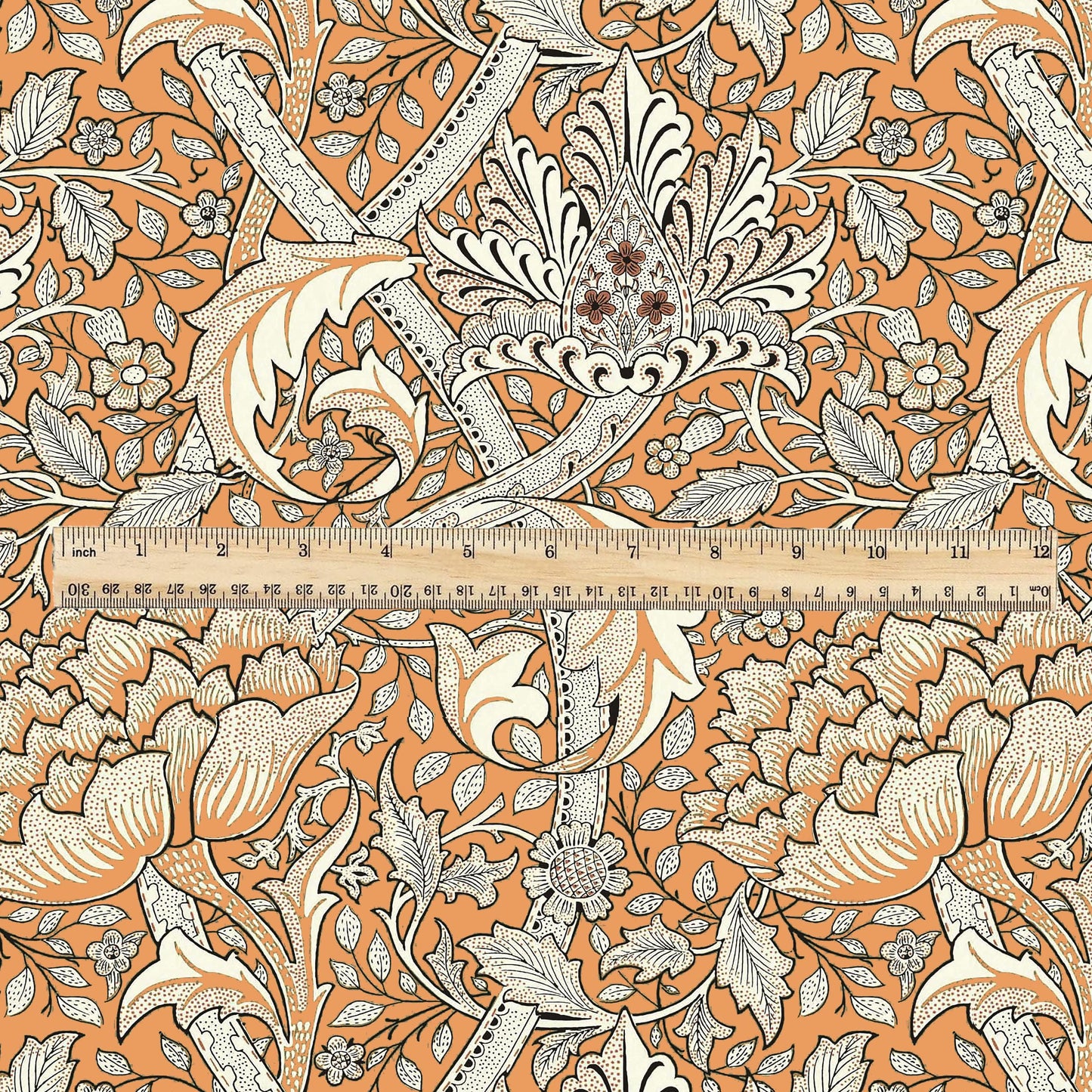 100% LINEN Fabric William Morris windrush orange print - British linen floral upholstery home textile Victorian fabrics 2739