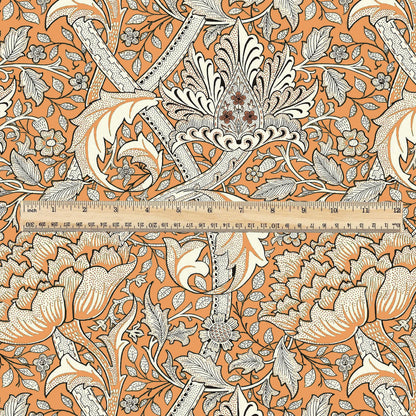 100% LINEN Fabric William Morris windrush orange print - British linen floral upholstery home textile Victorian fabrics 2739