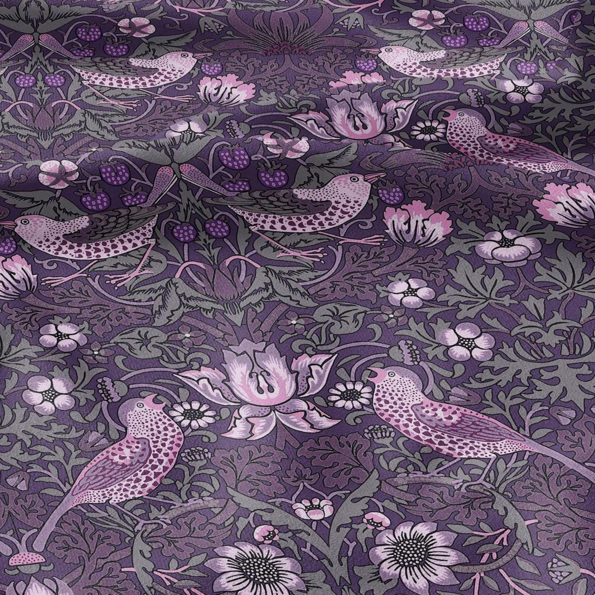 100% LINEN fabric - William Morris Strawberry thief dark purple - British Victorian Art Craft flax - sewing home decor or clothing 3869