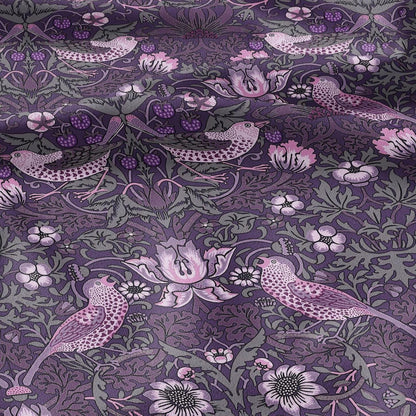 100% LINEN fabric - William Morris Strawberry thief dark purple - British Victorian Art Craft flax - sewing home decor or clothing 3869