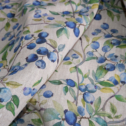 100% LINEN Fabric with BLUEBERRY field print - linen fabric berries print - Scandinavian linen fabric upholstery home decor dressmaking