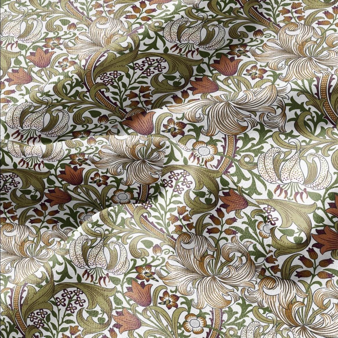 William Morris Willow Golden Lily Beige 100% LINEN Fabric - British linen floral upholstery home textile Victorian fabrics 3241