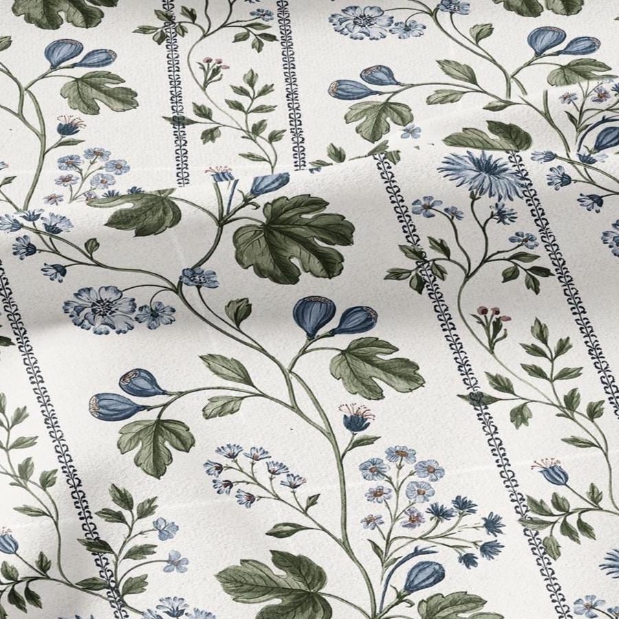 100% LINEN Fabric with floral field print - botanical preppy stripe print - linen fabric upholstery home decor dressmaking 3746