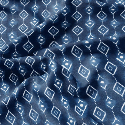 100% LINEN Fabric indigo blue print - Shibori abstract stripe square - upholstery curtains dress making 2985