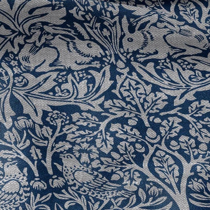 100% LINEN Fabric William Morris Brer Rabbit blue gray - oatmeal linen fabric with botanical print - Victorian Art Craft Historical 3164
