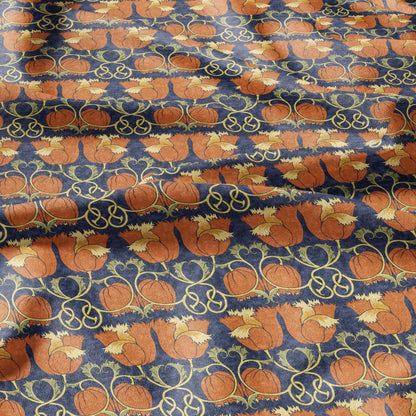 100% linen fabric Voysey poppies scroll print - Victorian Art crafts linen Fabric - Historical pattern fabric upholstery dress making