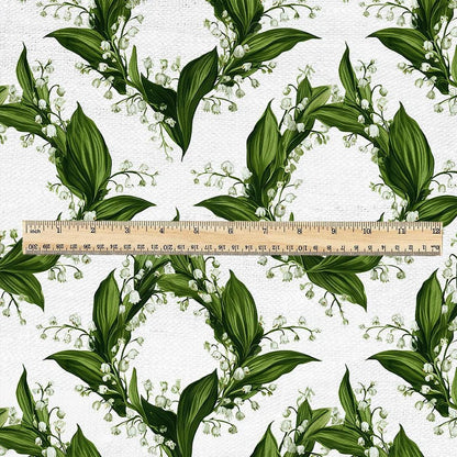 100% linen fabric floral botanical green print - Lily of the valley - Millefleurs: Vintage modern floral botanical pattern 3431