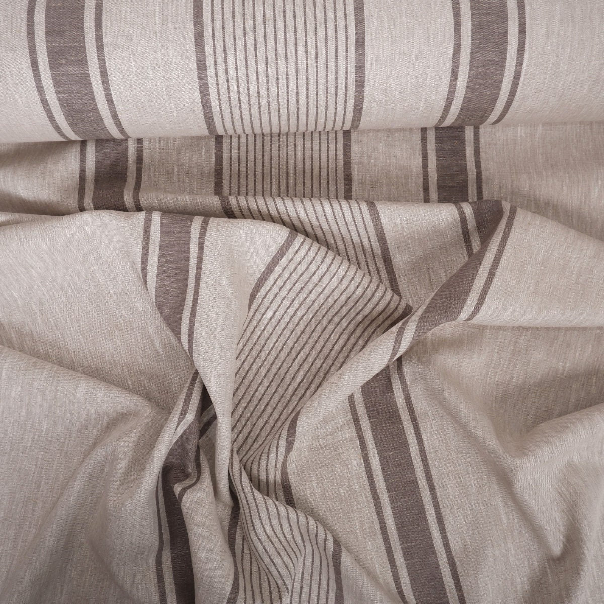 French Natural Linen Fabric with Grey Stripes , 100% linen Classic Textile for Home Decor and Crafts, Not Softened Heavyweight Linen Fabric.