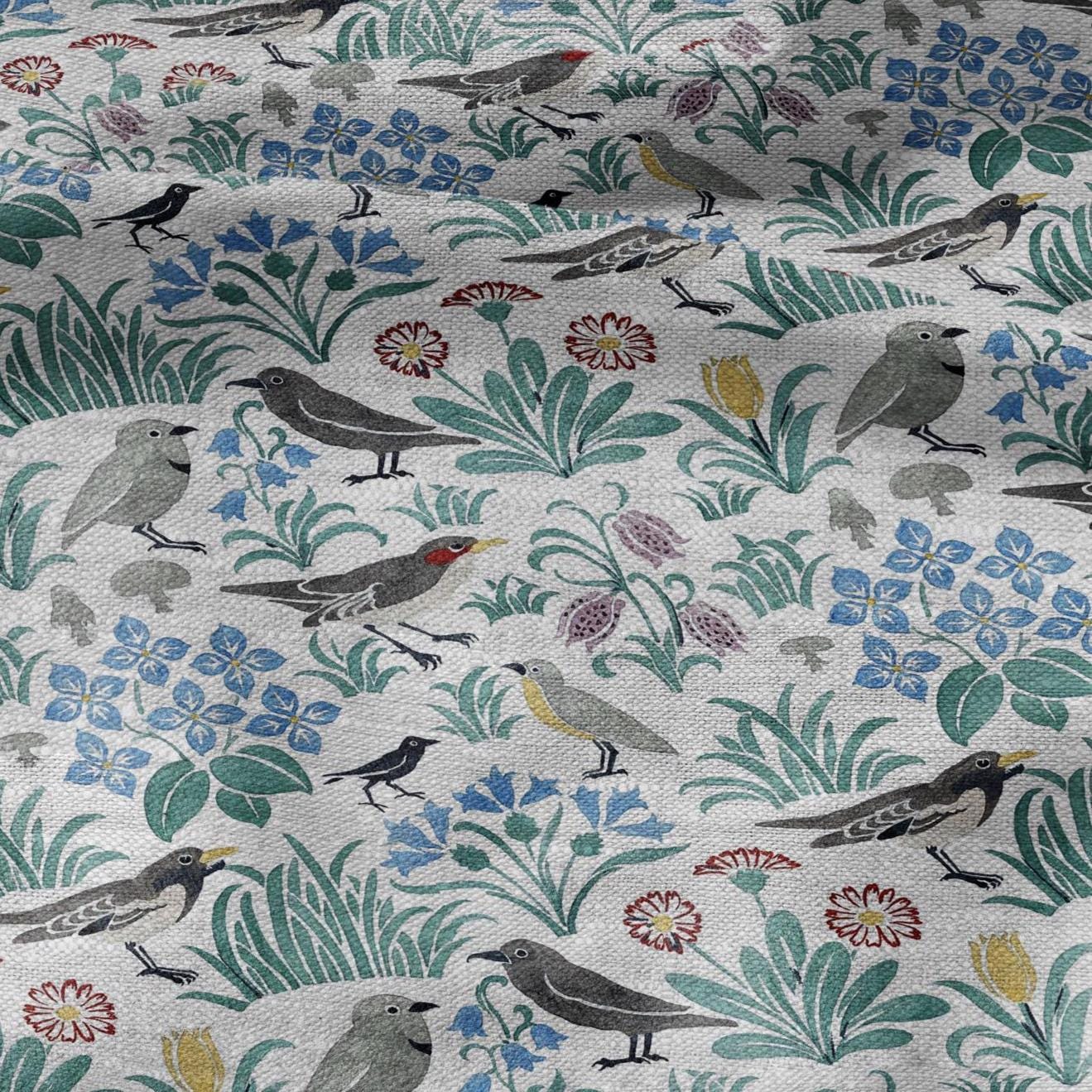 100% linen fabric - Birds in field by Voysey  - Victorian Art crafts - Historical pattern home decor dress making 2988