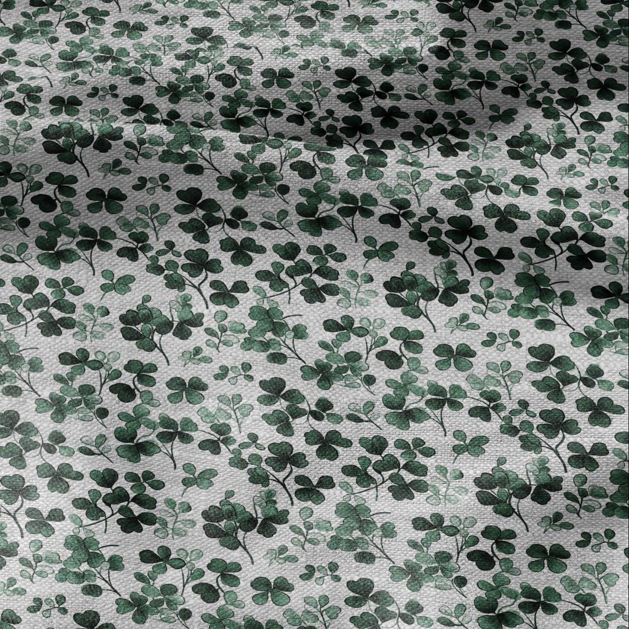 100% LINEN Fabric block print Clover leaves green on grey - oatmeal linen fabric with botanical print for upholstery home decor 3027