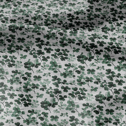 100% LINEN Fabric block print Clover leaves green on grey - oatmeal linen fabric with botanical print for upholstery home decor 3027