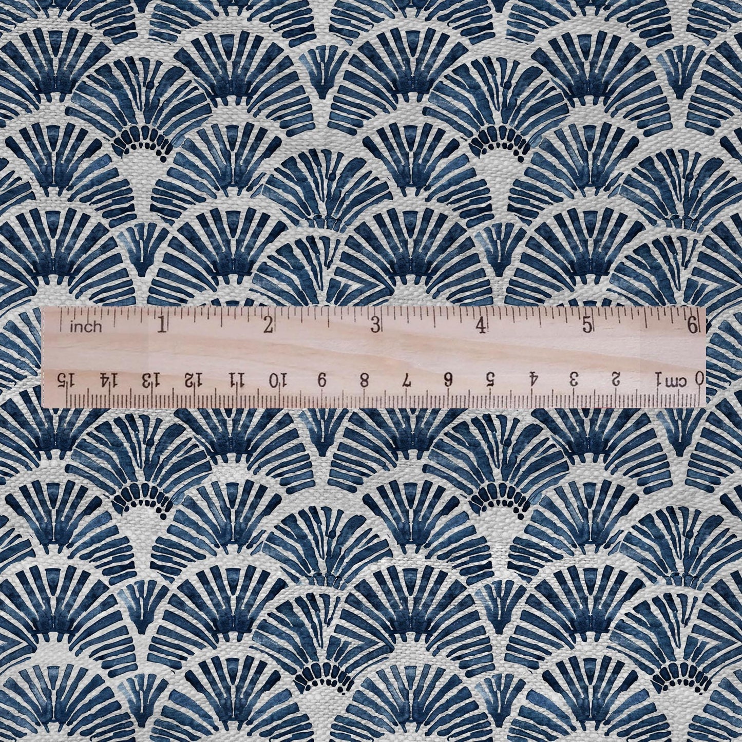 100% LINEN Fabric Block print blue fan - oatmeal linen fabric with japanese print - heavy for home decor clothing 2363