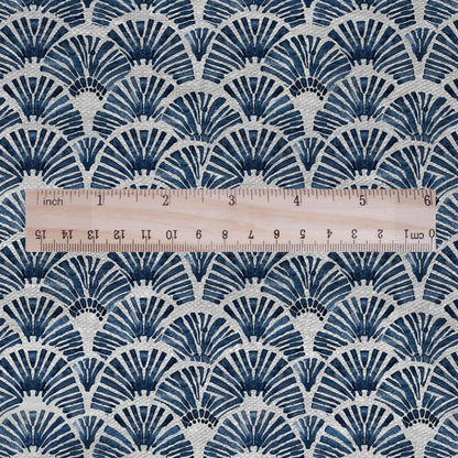100% LINEN Fabric Block print blue fan - oatmeal linen fabric with japanese print - heavy for home decor clothing 2363