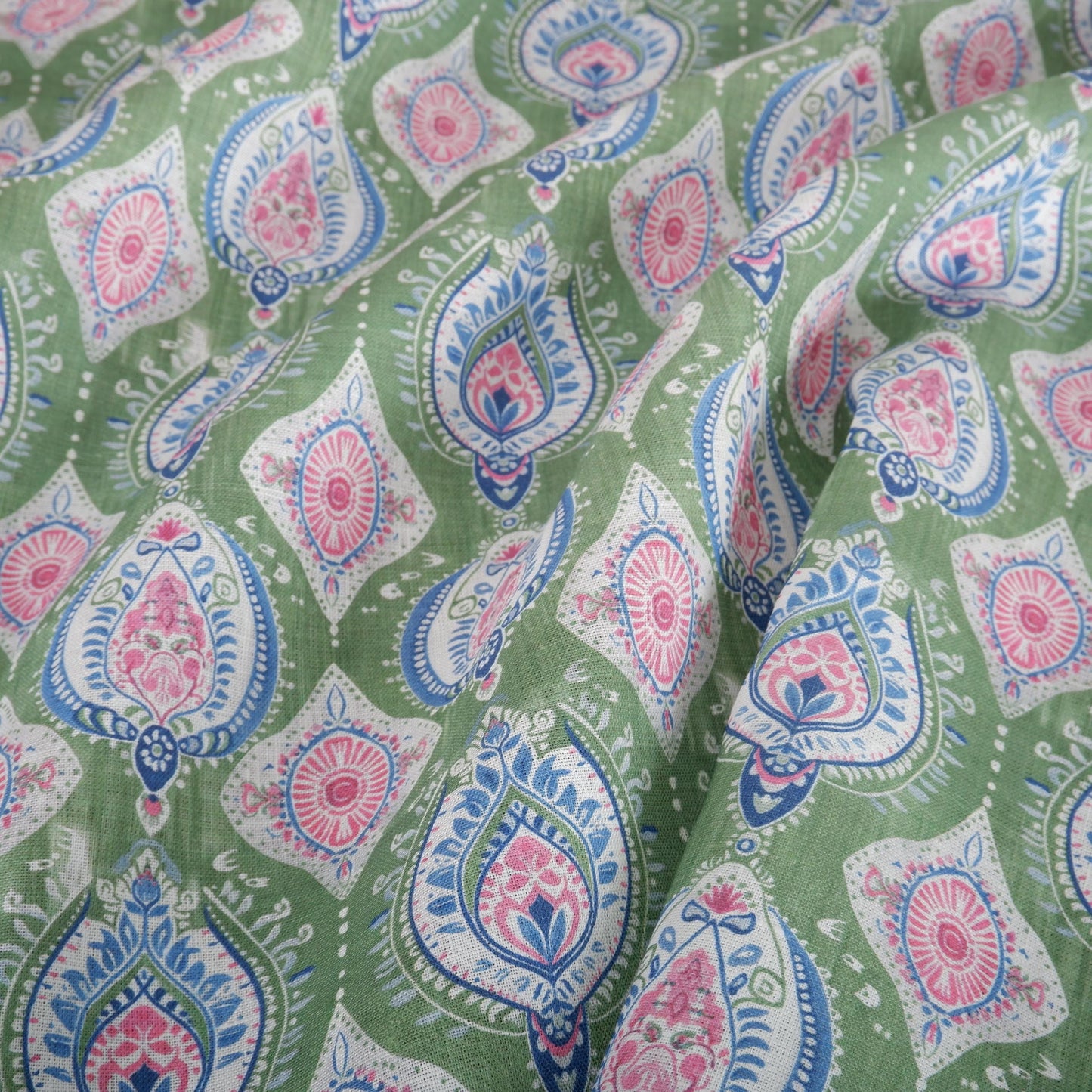100% linen Vintage Green Paisley Print fabric for Curtain Upholstery Cushion - Vintage Indian block print fabric for dress making sewing