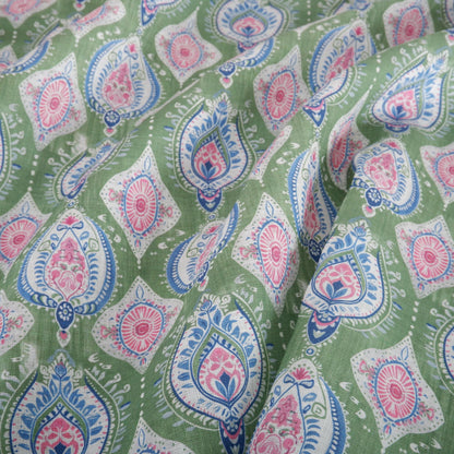100% linen Vintage Green Paisley Print fabric for Curtain Upholstery Cushion - Vintage Indian block print fabric for dress making sewing