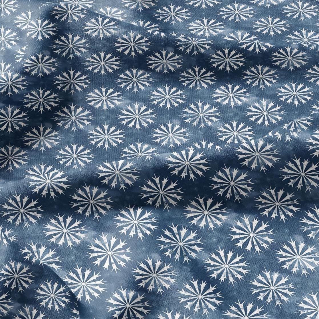 100% LINEN Fabric oriental print - blue star floral block print - 2389 - upholstery home decor clothing  sewing 2389