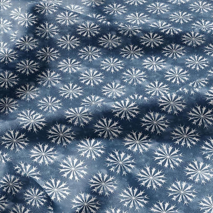 100% LINEN Fabric oriental print - blue star floral block print - 2389 - upholstery home decor clothing  sewing 2389