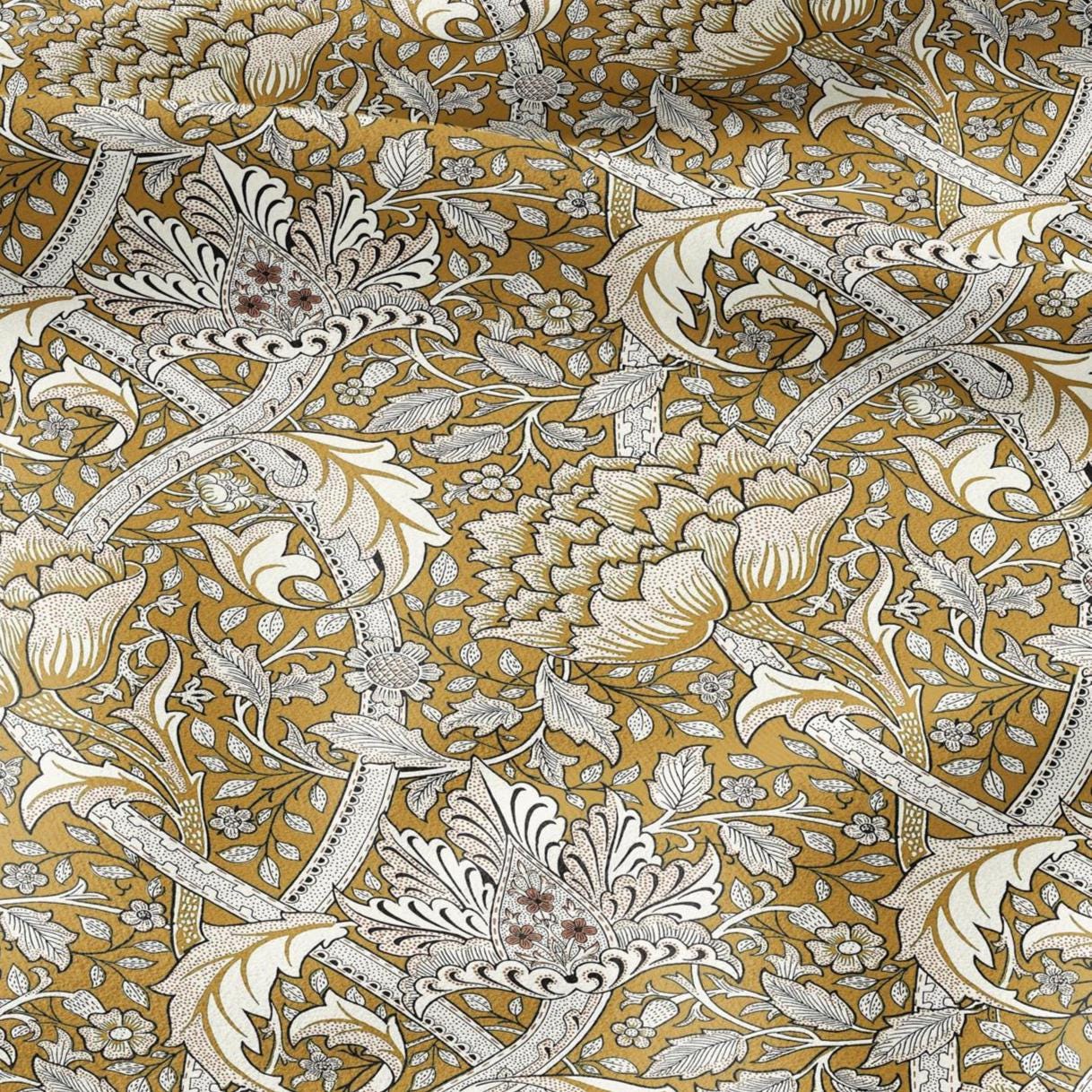 100% LINEN Fabric William Morris windrush mustard yellow print - British linen floral upholstery home textile Victorian fabrics 2735