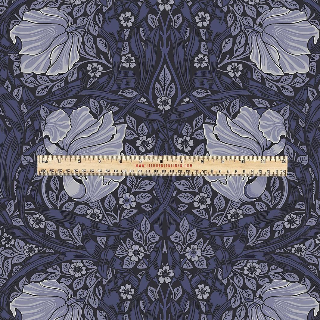 100% LINEN Fabric UPHOLSTERY 12oz - William Morris Pimpernel grey print on linen - Victorian art craft - floral upholstery 201STG