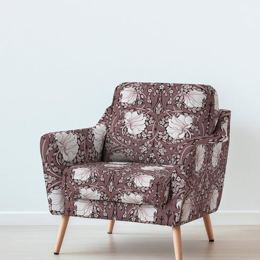 100% LINEN Fabric UPHOLSTERY 12oz - William Morris Pimpernel brown print on linen - Victorian art craft - floral upholstery 203B