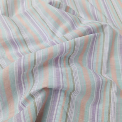 Premium Linen striped Fabric in pastel purple pink white | Medium weight multicolor stripes Roskilde Stripe for clothing home textile