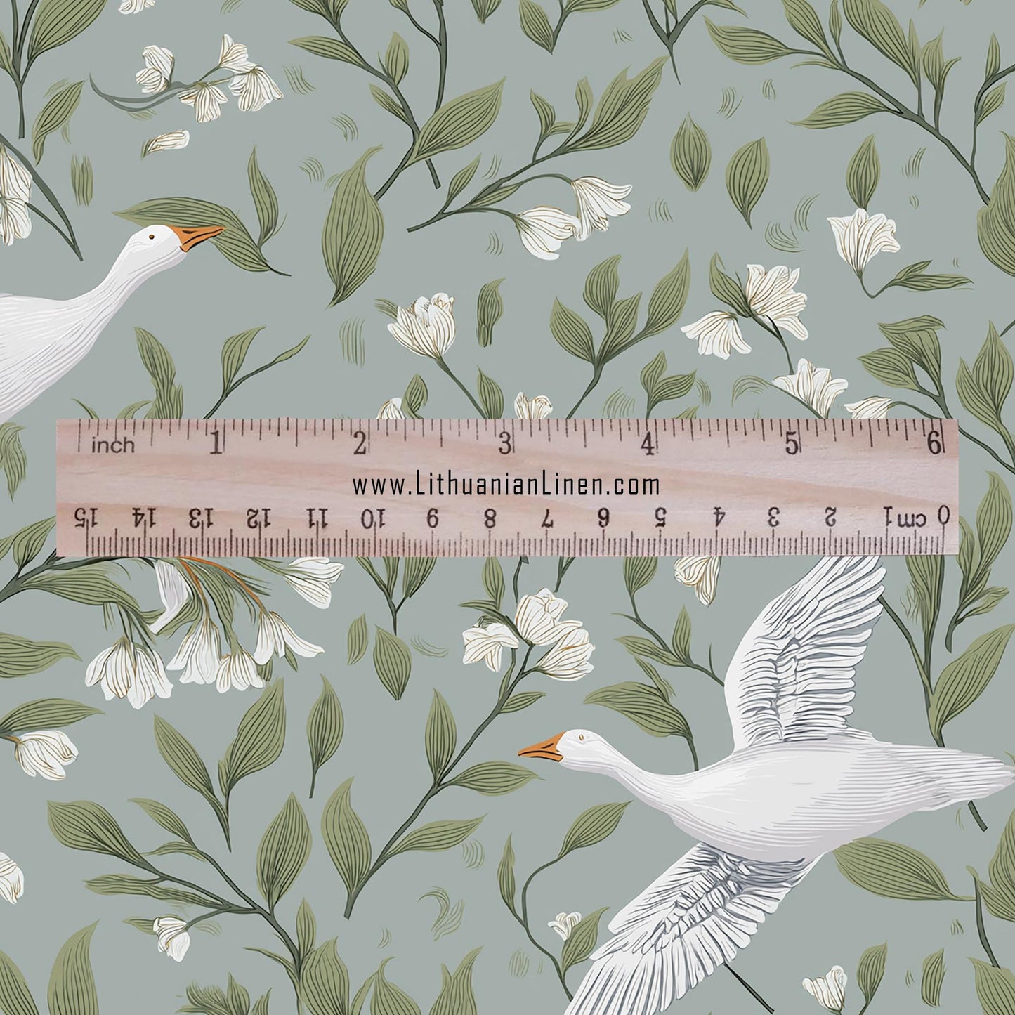 100% LINEN Fabric white goose print - animal linen fabric with bird print for upholstery home decor curtains pillowcases dress making 2973