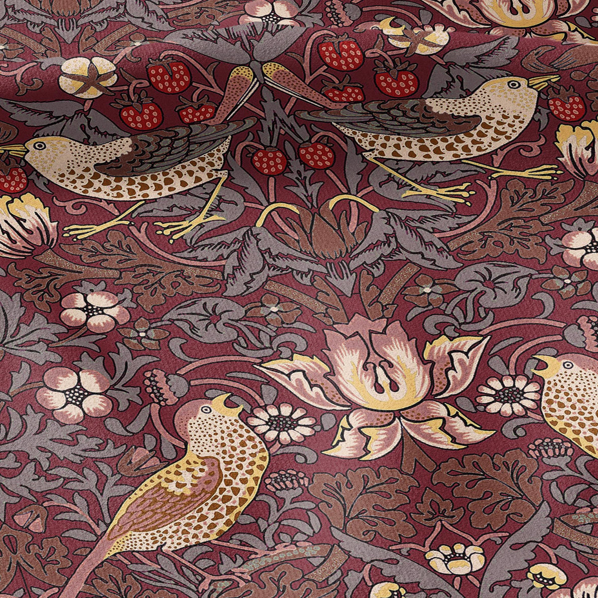 100% LINEN fabric - William Morris Strawberry thief burgundy red - British Victorian Art Craft flax - sewing home decor or clothing 3868