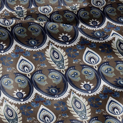 100% linen Vintage Brown Paisley Print fabric for Curtain Upholstery Cushion - Vintage Indian block print fabric for dress making sewing