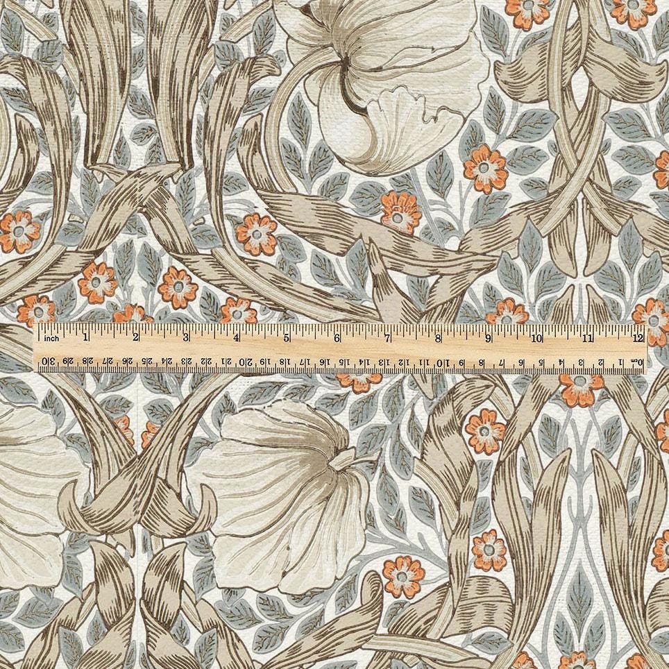 100% LINEN fabric - William Morris Pimpernel linen beige coral - British Victorian Art Craft flax - sewing home decor or clothing 3811