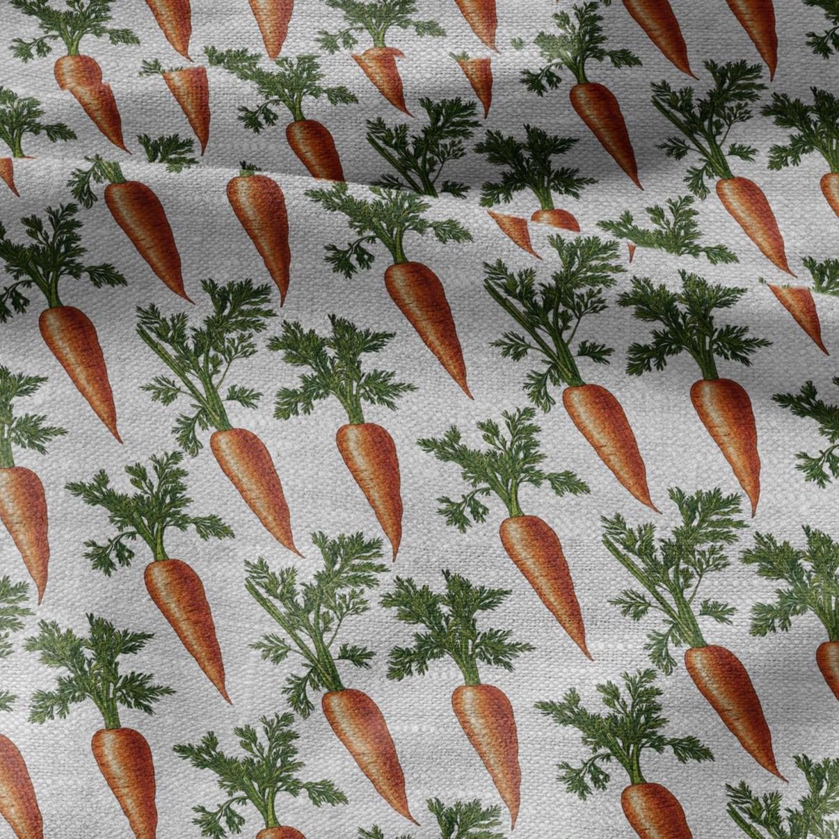 100% LINEN Fabric carrots print - botanical orange green print on oatmeal linen for home decor sewing dress clothing 2371