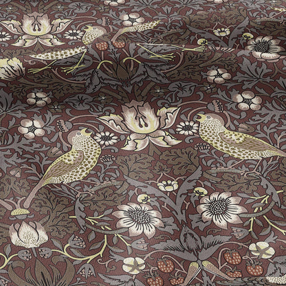 100% LINEN fabric - William Morris Strawberry thief chocolate brown - British Victorian Art Craft flax - sewing home decor or clothing 3870