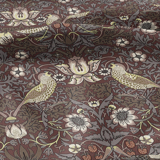 100% LINEN fabric - William Morris Strawberry thief chocolate brown - British Victorian Art Craft flax - sewing home decor or clothing 3870