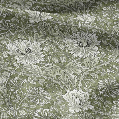 100% linen fabric William Morris Honeysuckle green print - Victorian Art crafts - Historical pattern fabric upholstery dress making 3273