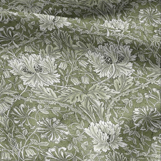 100% linen fabric William Morris Honeysuckle green print - Victorian Art crafts - Historical pattern fabric upholstery dress making 3273
