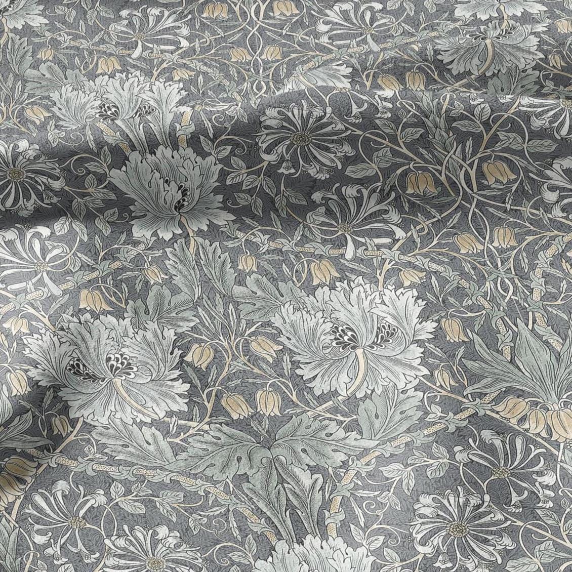 100% linen fabric William Morris Honeysuckle sage green print - Victorian Art crafts Historical pattern fabric upholstery dress making 3281