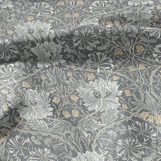 100% linen fabric William Morris Honeysuckle sage green print - Victorian Art crafts Historical pattern fabric upholstery dress making 3281