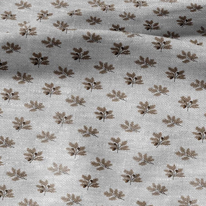100% LINEN Fabric print Oak leaves - oatmeal linen fabric with floral print - heavy for upholstery home decor clothing 3113