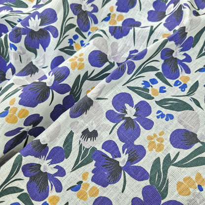 100% LINEN Fabric purple floral print - heavy linen fabric with dark purple print for upholstery home decor curtains dress making 2265