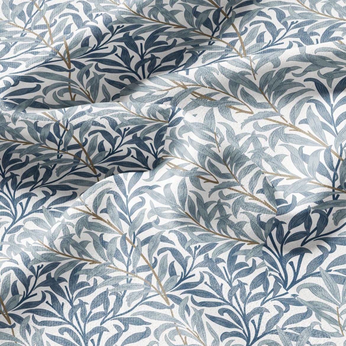 William Morris Willow Bough blue 100% LINEN Fabric - British linen floral upholstery home textile Victorian fabrics 3195