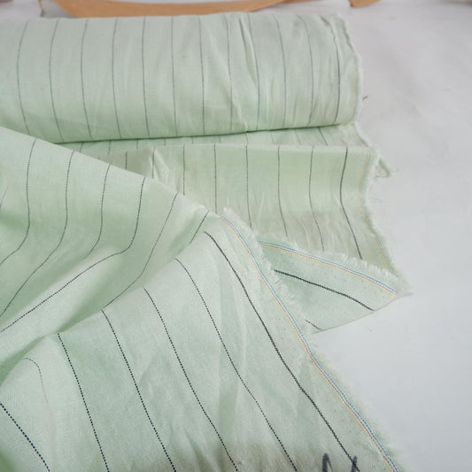 Premium Linen striped Fabric in pale green | Toulouse stripe Medium weight multicolor stripes  Copenhagen Stripe