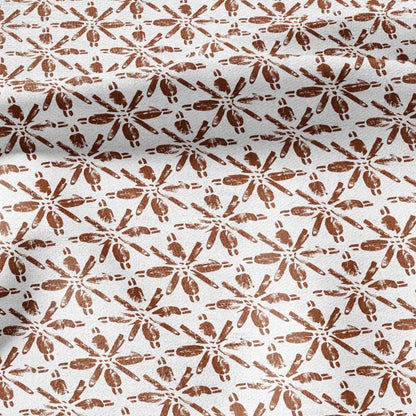 100% LINEN Fabric floral print - Grandmillennial brick red - Modern vintage flower block print upholstery curtains dress making 2928