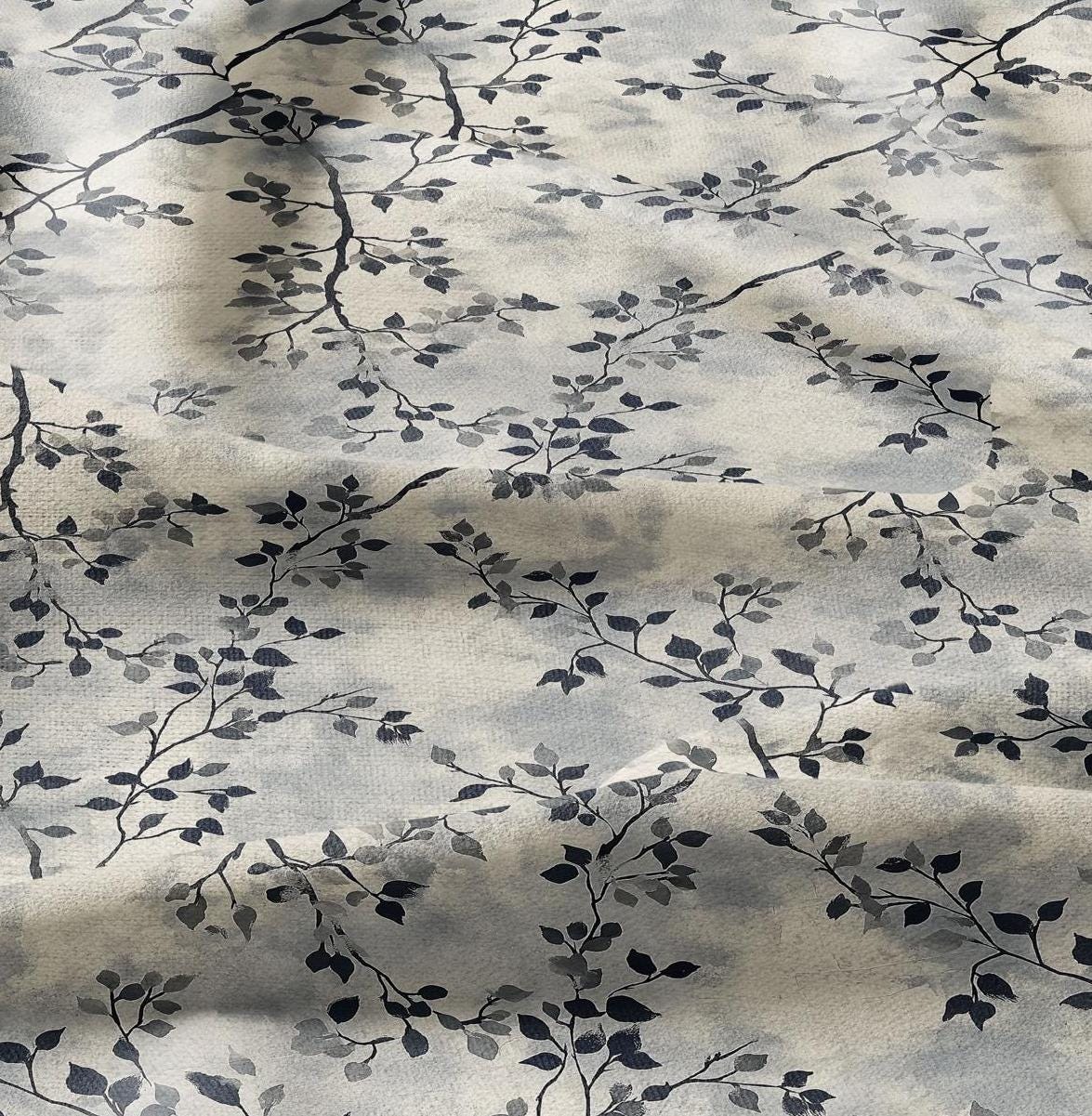 100% LINEN Fabric Abstract Watercolor Wabi Sabi tree print -  modern contemporary print on linen fabric upholstery dress making curtains