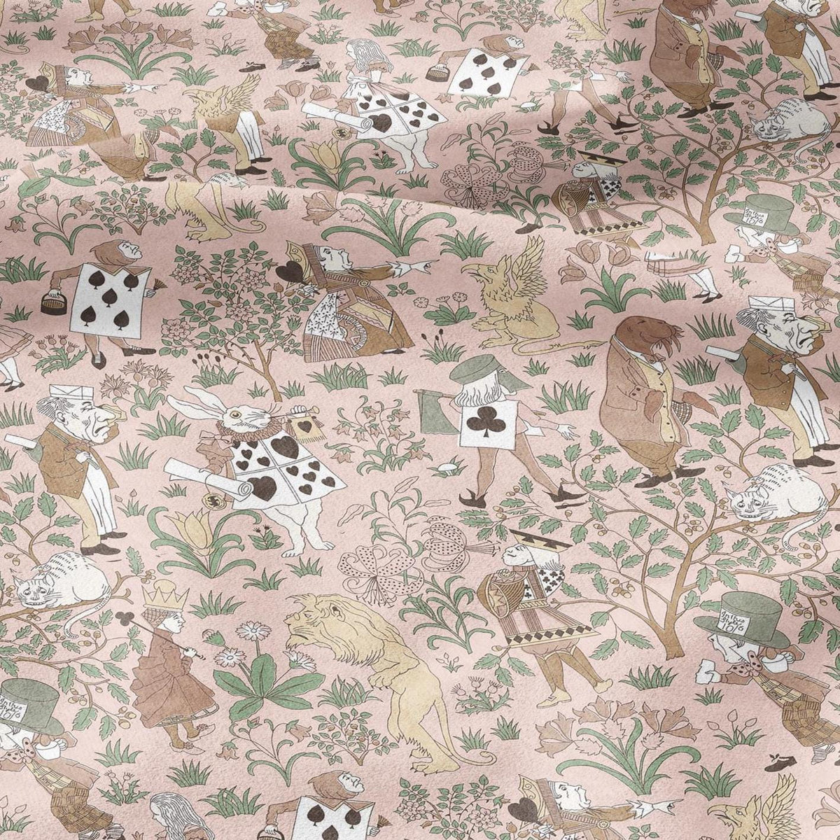 100% linen fabric - Alice in Wonderland pink by Voysey - Victorian Art crafts - Historical pattern for upholstery dress making 3620