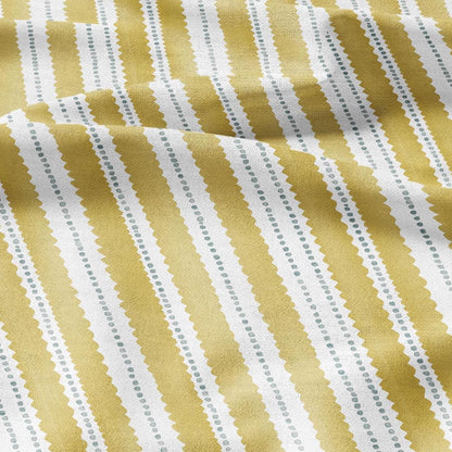 100% LINEN Fabric Scalloped stripe print - retro yellow dot stripe - for upholstery home decor - medium for dress making 2884Y