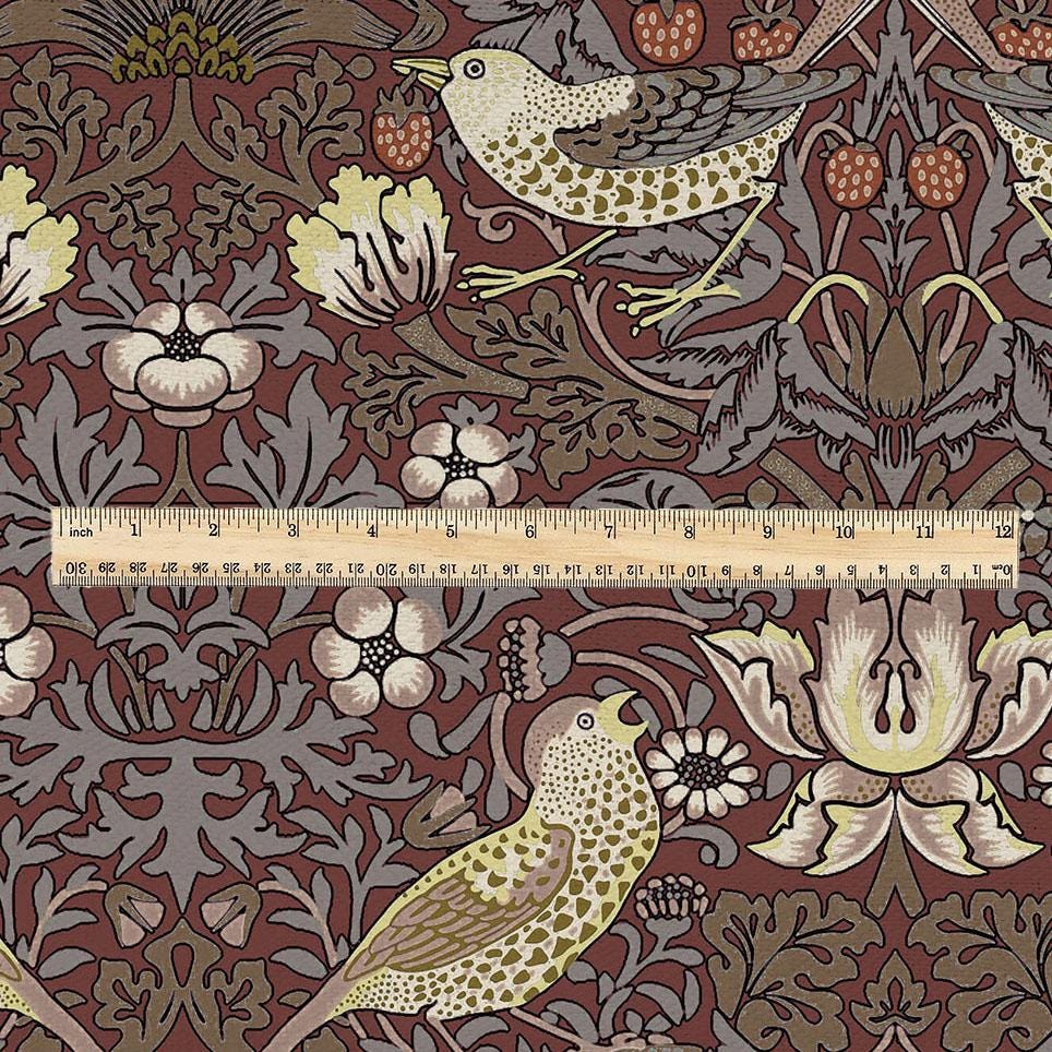 100% LINEN fabric - William Morris Strawberry thief chocolate brown - British Victorian Art Craft flax - sewing home decor or clothing 3870