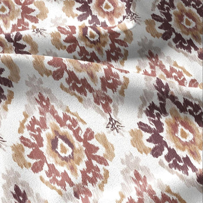 100% linen fabric red Ivory ikat floral print - Botanical artisanal Pattern - Ornate Home Decor 3425