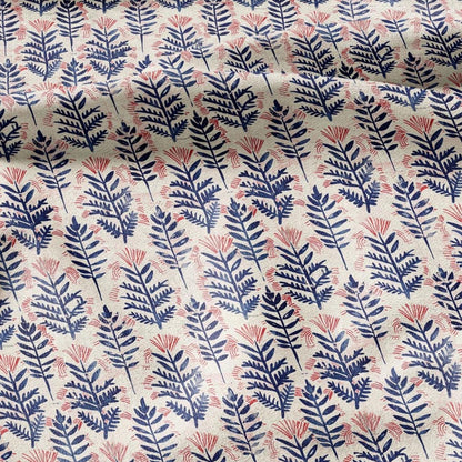 100% LINEN Fabric oriental print - Boho pink blue floral block print - upholstery home decor clothing  sewing 2391