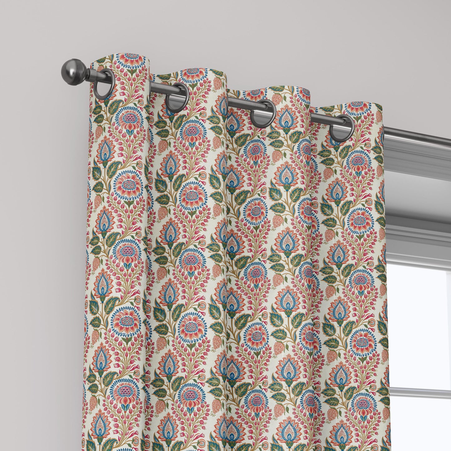 100% linen fabric Paisley floral print - Vintage pink red green botanical  - modern vintage  3414