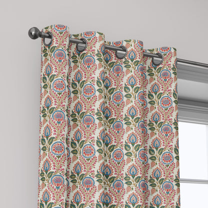 100% linen fabric Paisley floral print - Vintage pink red green botanical  - modern vintage  3414